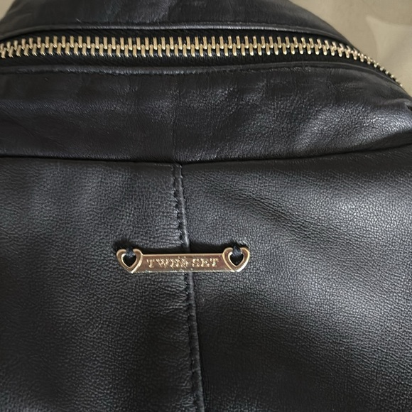 Twin-Set Navy Cropped Leather Jacket - Picture 9 of 11